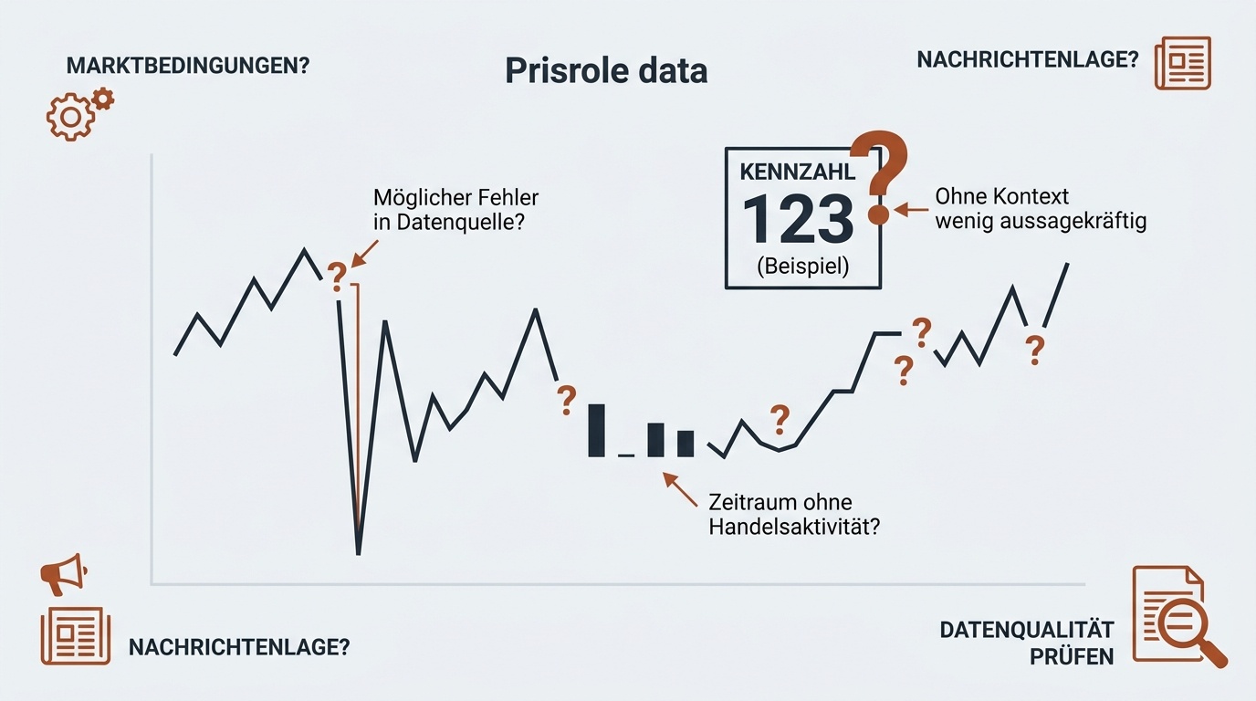Kursdaten mit deutlich markierten Lücken und Kontexthinweisen als Sinnbild für Grenzen